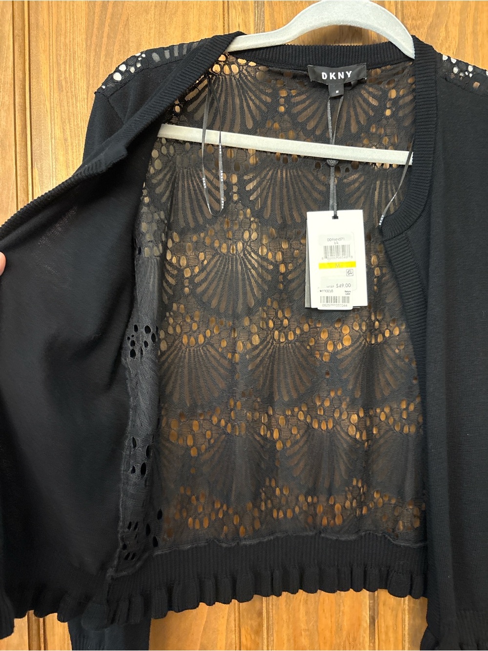 DKNY Black Lace Back Open Front Cardigan Sweater Size M NWT - Picture 2 of 8